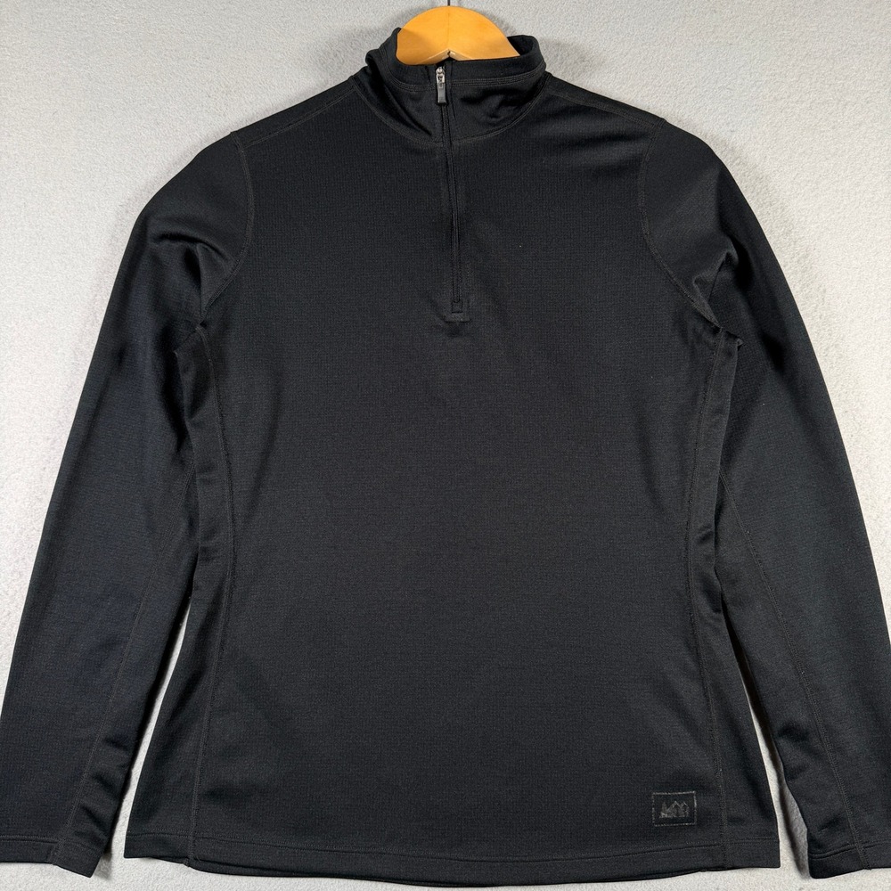 REI Womens Black Quarter Zip Waffle Knit Base Layer Top 802293 Size M Polartec